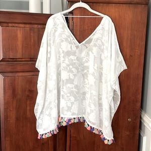NWT Swimsuit Cover Up White Floral Double V-neck